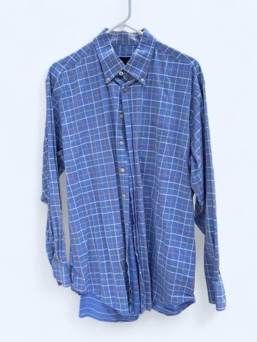 Men's Blue Windowpane Button-Down Shirt